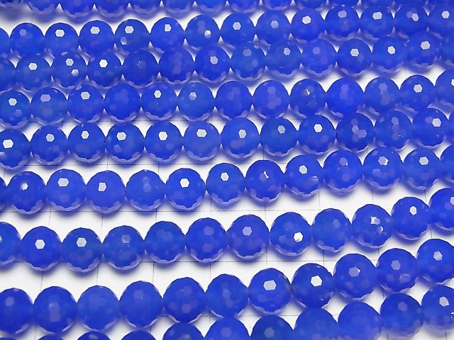 Hochwertig! Blauer Achat AAA 128 facettiert rund 8mm 1 Strang Perlen (ca. 15 Zoll/37 cm)