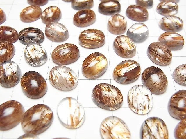Mica in Quarz AAA ovaler Cabochon 10x8mm 3 Stück