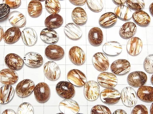 Mica in Quarz AAA ovaler Cabochon 10x8mm 3 Stück