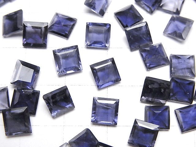 Hochwertiger Iolith AAA- loser Stein quadratisch facettiert 6x6mm 3 Stück
