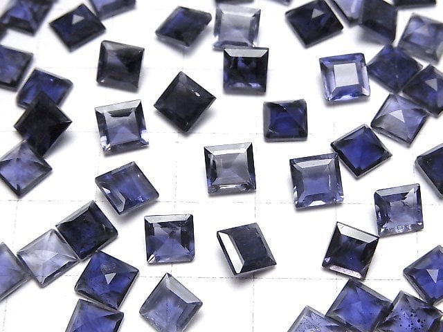 Hochwertiger Iolith AAA- loser Stein quadratisch facettiert 6x6mm 3 Stück