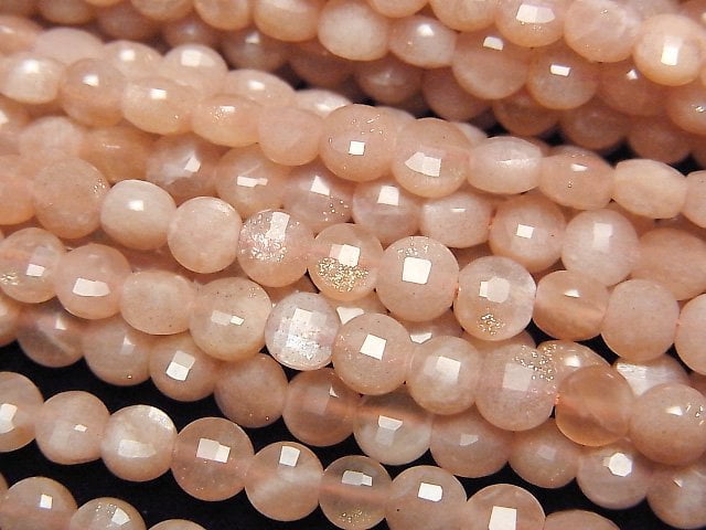 高品質!橘色月光石 AAA- 刻面圓幣珠 4.5x4.5x3mm 一串 (約15英吋/37公分)