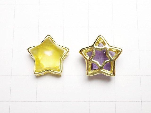 多色螢石 AAA - 包鑲星形圖案通孔款 金色 15mm 3顆