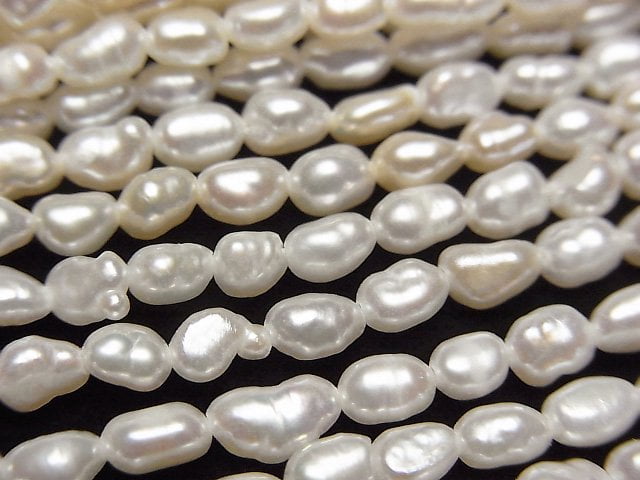淡水珍珠 喀什米爾珍珠 AA+ 巴洛克式 4-6mm 白色 1串珠子 (約13英寸/33公分)