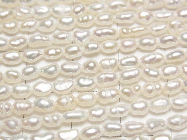 淡水珍珠 喀什米爾珍珠 AA+ 巴洛克式 4-6mm 白色 1串珠子 (約13英寸/33公分)
