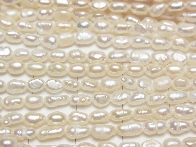 淡水珍珠 喀什米爾珍珠 AA級 米形不規則 4-5mm 白色 1串珠子 (約13吋/33公分)