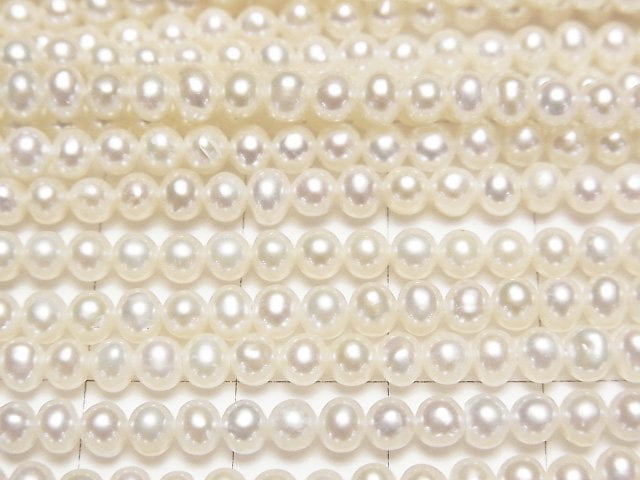 淡水珍珠 AAA 半圓馬鈴薯形 3.5mm 白色 半串或1串珠子 (約15英吋/38公分)