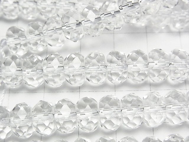 高品質!水晶(熔煉石英)AAA刻面鈕扣扁圓珠 9x9x6mm 半串或1串珠子 (約15英寸/36公分)