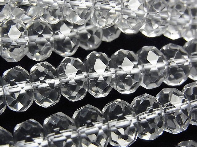 高品質! 水晶(熔煉石英)AAA刻面圓形鈕扣珠 10x10x6毫米 半串或1串珠(約15英寸/36公分)
