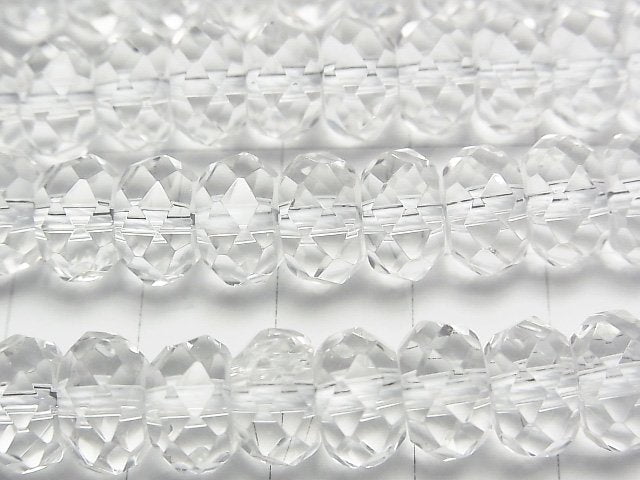 高品質! 水晶(熔煉石英)AAA刻面圓形鈕扣珠 10x10x6毫米 半串或1串珠(約15英寸/36公分)