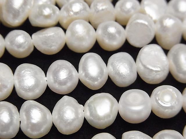 淡水珍珠 AA 馬鈴薯形 - 巴洛克式 7-8mm 白色 1串珠子 (約13英吋/33公分)