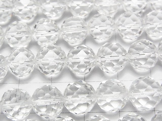 高品質!水晶 (熔煉石英) AAA 64刻面半刻面圓珠 10mm 一串珠子 (約15英吋/36公分)