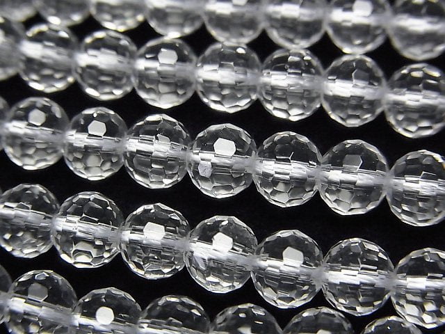 高品質!水晶(熔煉石英)AAA 128切面半切面圓珠 6毫米 1串珠子 (約15英吋/36公分)