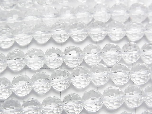 高品質!水晶(熔煉石英)AAA 128切面半切面圓珠 6毫米 1串珠子 (約15英吋/36公分)