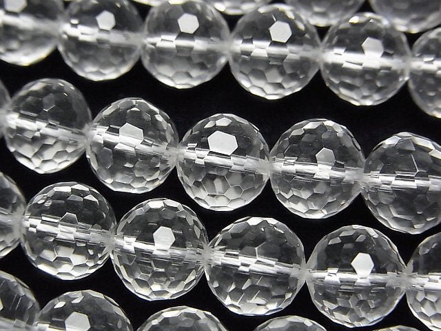 高品質!水晶(熔煉石英)AAA 128切面半切面圓珠 10mm 1串珠子(約15英吋/36公分)
