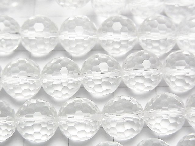 高品質!水晶(熔煉石英)AAA 128切面半切面圓珠 10mm 1串珠子(約15英吋/36公分)