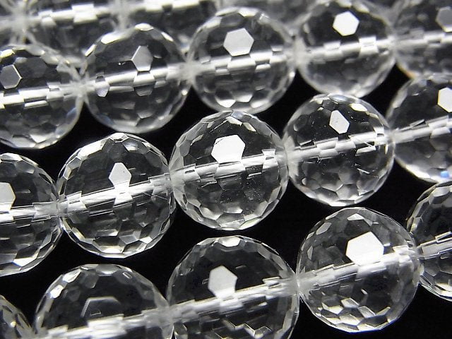 高品質!水晶(熔煉石英)AAA 128切面半切面圓珠 12mm 半串或一串(約14英吋/35公分)