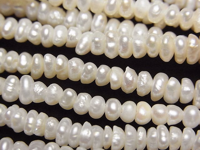 淡水珍珠 AA+ 白色扁珠 4mm 1串珠子 (約14英吋/34公分)