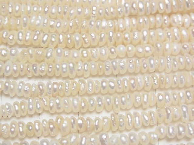 淡水珍珠 AA+ 白色扁珠 4mm 1串珠子 (約14英吋/34公分)