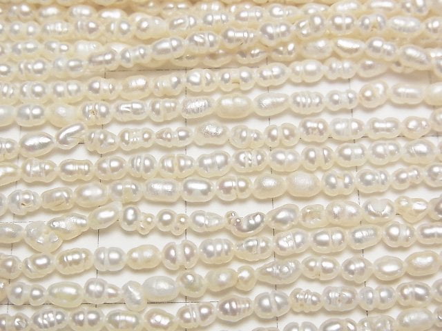 淡水開希珍珠 AA米珠巴洛克 5x3x3mm 白色 1串珠子 (約13吋/33公分)