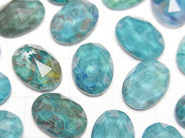 矽孔雀石 x 水晶 AAA 橢圓形玫瑰式切割 14x10mm 2顆