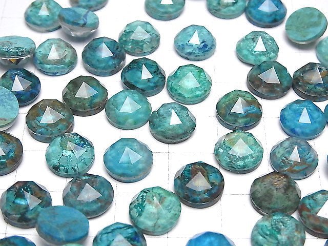 Chrysokolla x Kristall AAA Runde Rose Cut 10x10mm 2 Stück