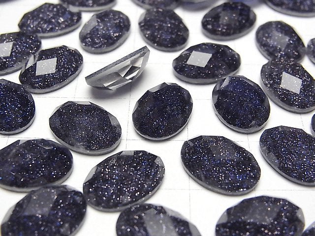Blauer Goldsandstein x Kristall AAA Oval Facettierter Cabochon 14x10mm 1 Stück