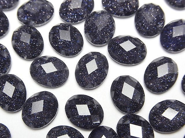 藍金沙石 x 水晶 AAA 橢圓刻面蛋面 10x8mm 2顆