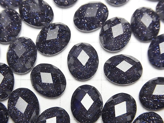 藍金沙石 x 水晶 AAA 橢圓刻面蛋面 10x8mm 2顆