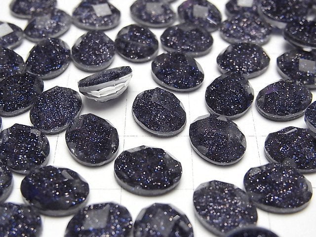 Blauer Goldsandstein x Kristall AAA Oval Facettierter Cabochon 10x8mm 2 Stück
