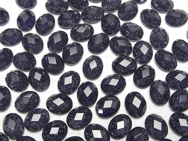Blauer Goldsandstein x Kristall AAA Oval Facettierter Cabochon 10x8mm 2 Stück