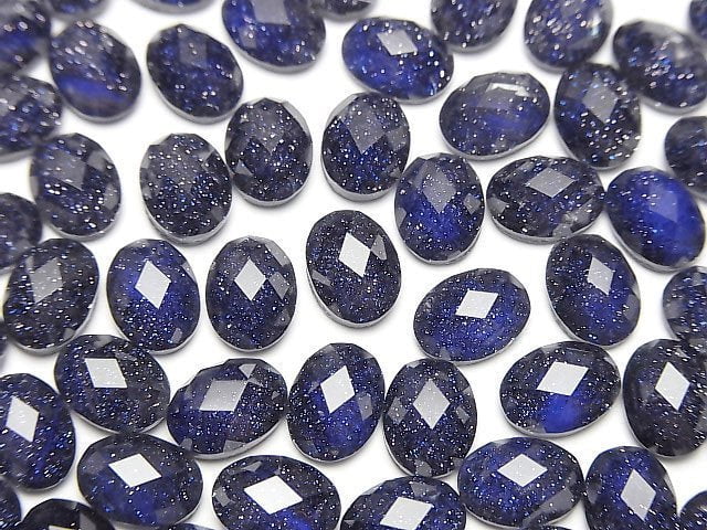 藍金沙石 x 白水晶 AAA 刻面橢圓形蛋面 8x6毫米 3顆