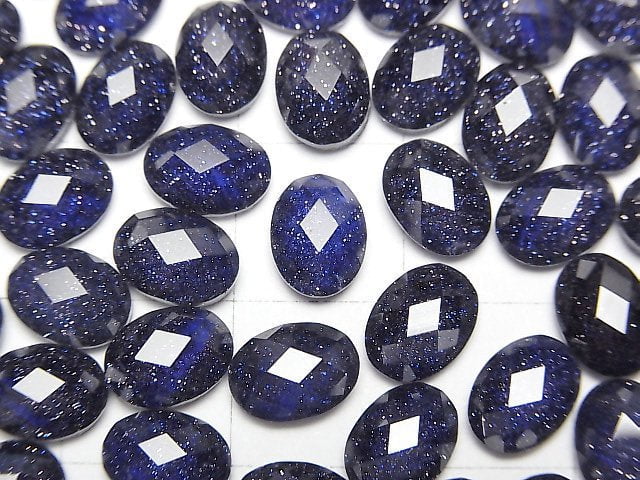 藍金沙石 x 白水晶 AAA 刻面橢圓形蛋面 8x6毫米 3顆
