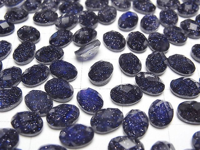 藍金沙石 x 白水晶 AAA 刻面橢圓形蛋面 8x6毫米 3顆