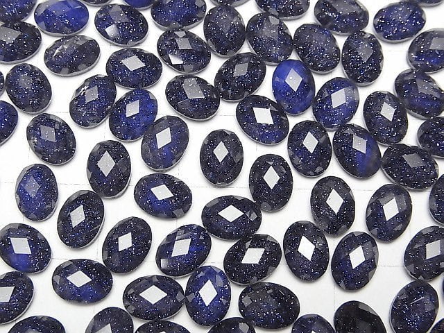 藍金沙石 x 白水晶 AAA 刻面橢圓形蛋面 8x6毫米 3顆