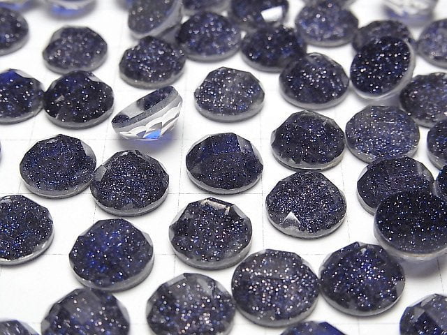 Blauer Goldsandstein x Kristall AAA Runde Facettierter Cabochon 10x10mm 2 Stück