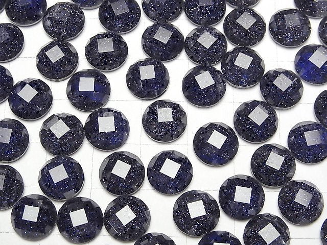 Blauer Goldsandstein x Kristall AAA Runde Facettierter Cabochon 10x10mm 2 Stück