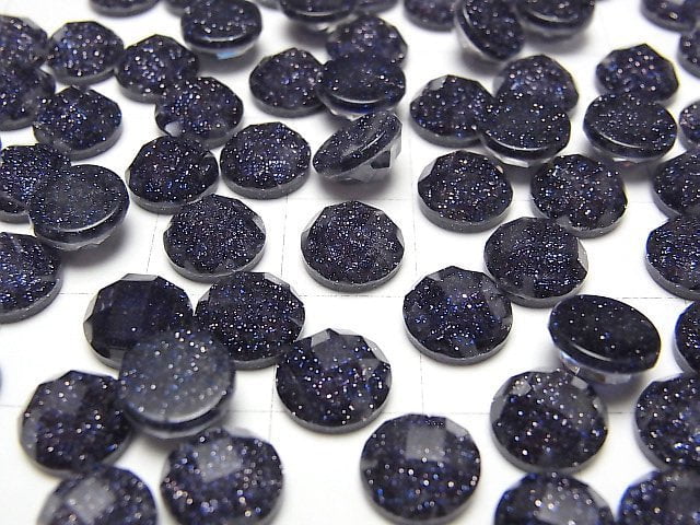 Blauer Goldsandstein x Kristall AAA Runde Facettierter Cabochon 8x8mm 3 Stück
