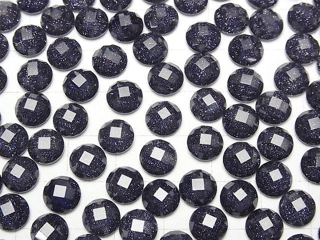 Blauer Goldsandstein x Kristall AAA Runde Facettierter Cabochon 8x8mm 3 Stück