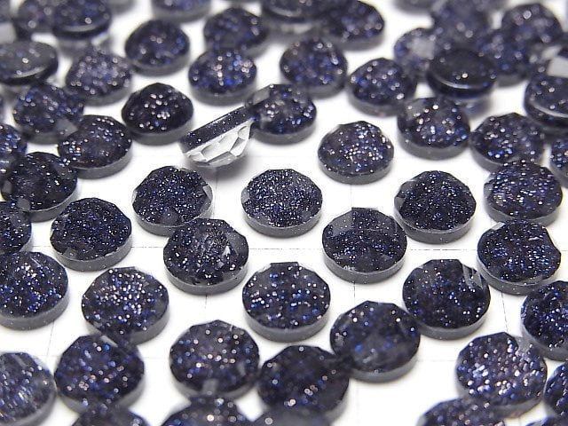 Blauer Goldsandstein x Kristall AAA Runde Facettierter Cabochon 6x6mm 3 Stück