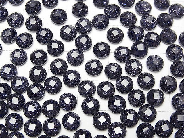 Blauer Goldsandstein x Kristall AAA Runde Facettierter Cabochon 6x6mm 3 Stück