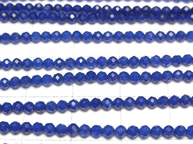 高品質!海軍藍玉石刻面圓珠 2 毫米 1 串珠(約 12 英寸/30 厘米)