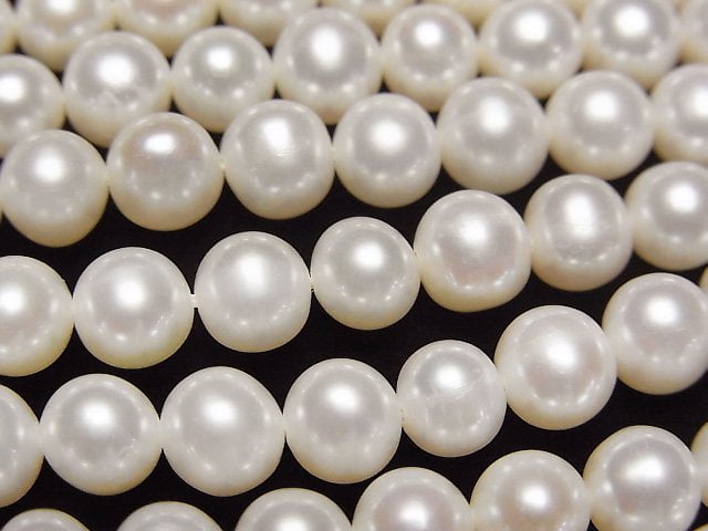 淡水珍珠 AAA 級 半圓形-馬鈴薯形 6mm 白色 1串珠子 (約15英吋/36公分)