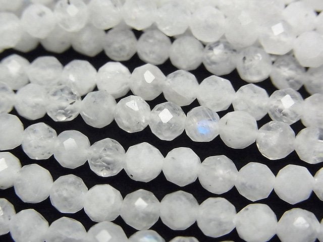 高品質!彩虹月光石 AA 刻面圓珠 4mm 1串 (約15英吋/37公分)