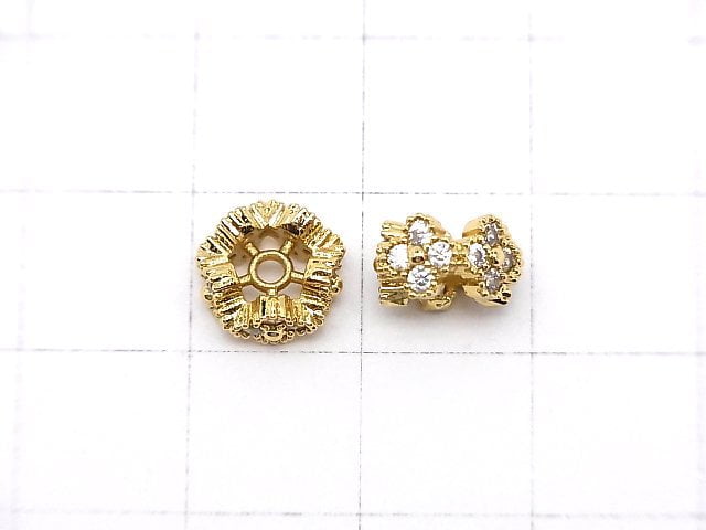 Metal parts Flower Rondelle 8.5x8.5x5mm (with CZ) Gold color 2pcs