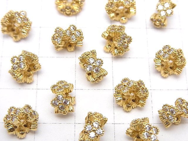 Metal parts Flower Rondelle 8.5x8.5x5mm (with CZ) Gold color 2pcs