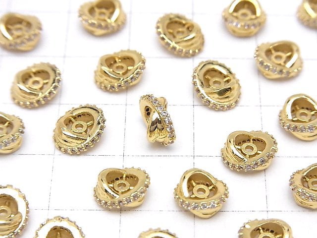 Metal parts Rondelle 7x7x4mm Gold (with CZ) 2pcs