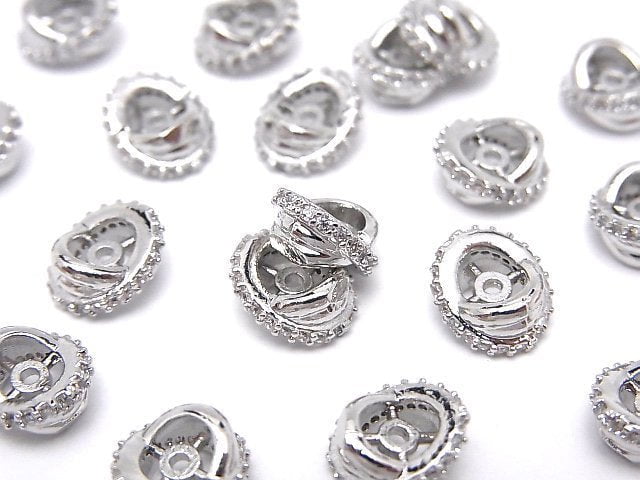 Metal parts Rondelle 7x7x4mm Silver (with CZ) 2pcs