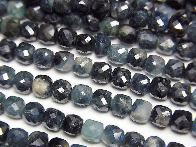 高品質!靛藍電氣石 AA 立方體 4x4x4mm 半串或一串珠子 (約15英吋/36公分)