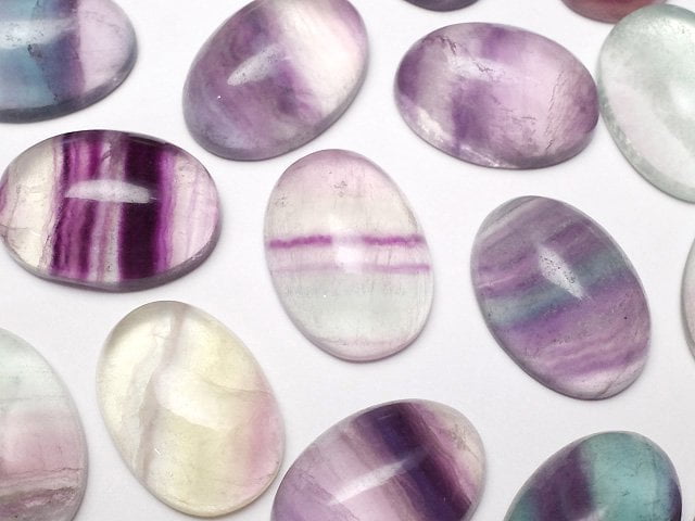 多色螢石 AAA 橢圓素面蛋面 18x13mm 2顆